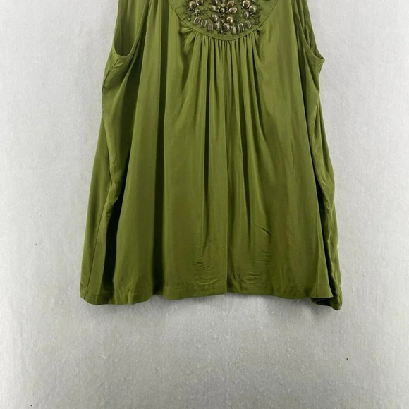 APT.9 Tank Top Women Sz L Green Pullover Studded Beads Shirred Halter Neck Boho - Picture 6 of 11